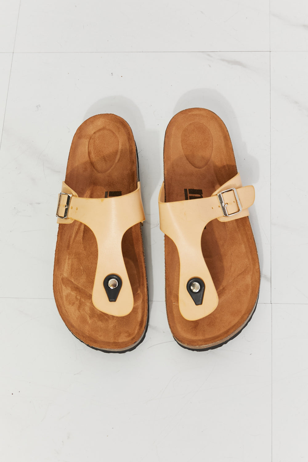 MMShoes T-Strap Flip-Flop Slide On Flat Cork Footbed Comfort Sandals in Sand Drift Away