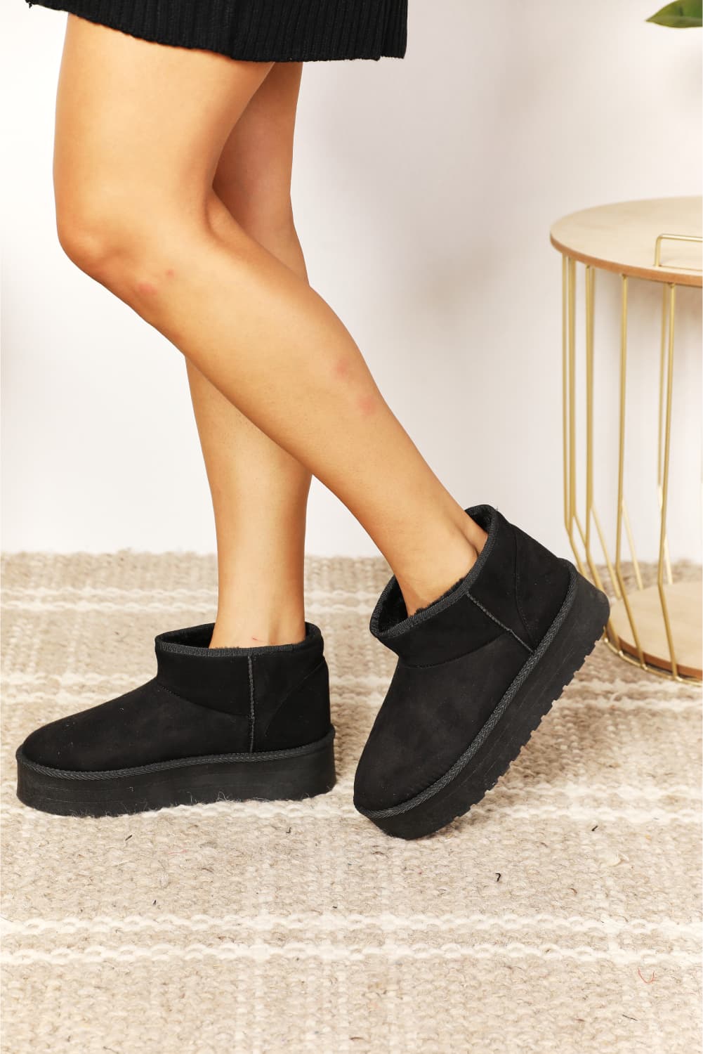 Legend Fleece Lined Platform Chunky Thick Sole Mini Ankle Black Bootie Boots