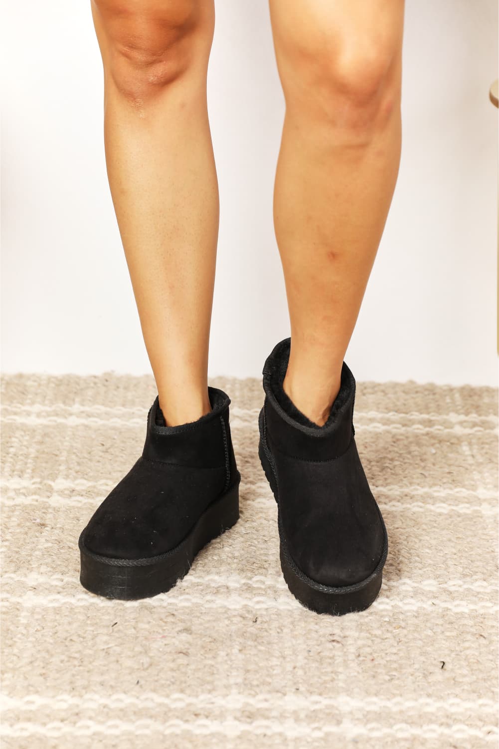 Legend Fleece Lined Platform Chunky Thick Sole Mini Ankle Black Bootie Boots