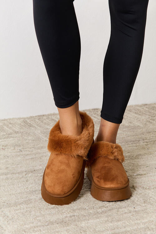 Legend Furry Accented Platform Chunky Thick Sole Camel Tan Ankle Boots