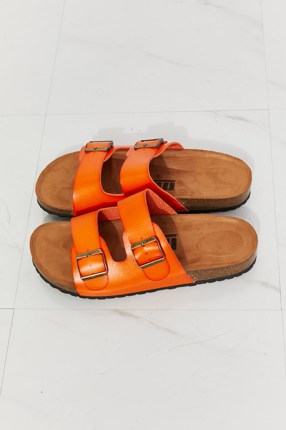 MMShoes Double Buckle Banded Slide On Flat Sandals in Orange Melody Feeling Alive