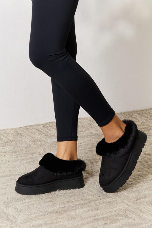Legend Furry Accented Platform Chunky Thick Sole Black Ankle Boots