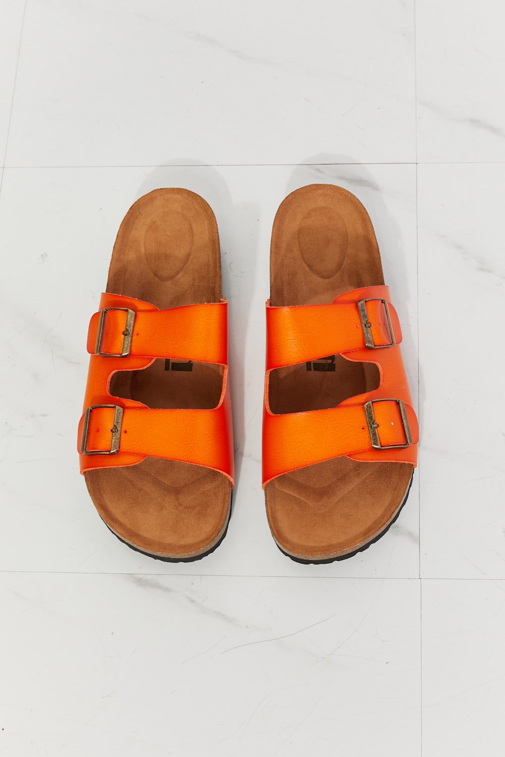 MMShoes Double Buckle Banded Slide On Flat Sandals in Orange Melody Feeling Alive