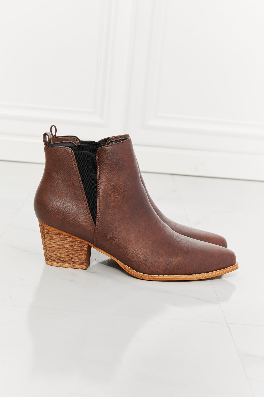 MMShoes Cowboy Style Point Toe Ankle Bootie Boots Stacked Heel in Chocolate Back At It