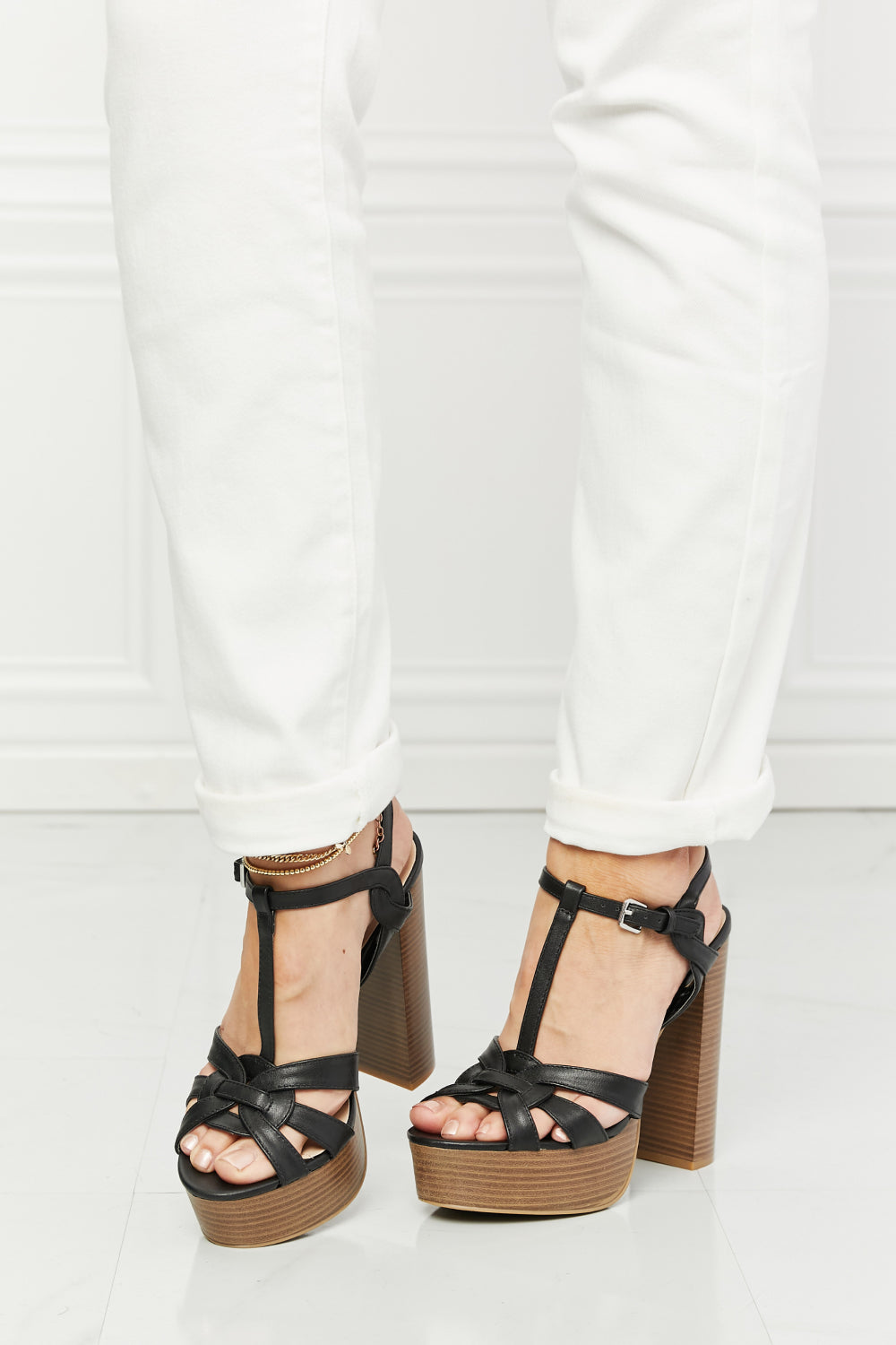 Legend Strappy Tall 5 Inch Platform Ankle Strap High Heels Open Toe Black Sandals Classy