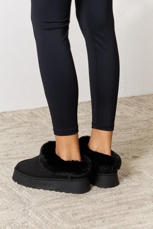 Legend Furry Accented Platform Chunky Thick Sole Black Ankle Boots
