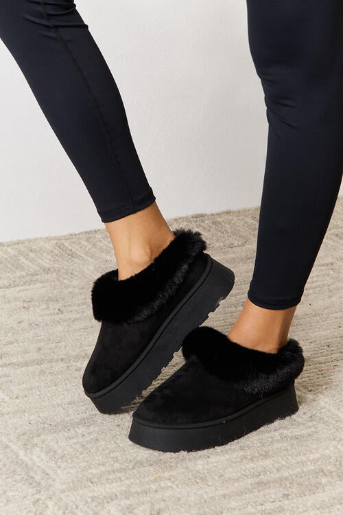 Legend Furry Accented Platform Chunky Thick Sole Black Ankle Boots