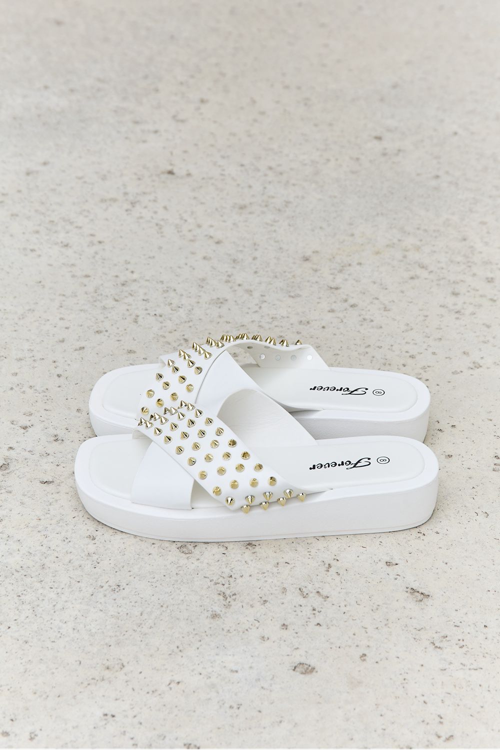 Forever Link Studded Cross Strap Slide On Slip In Platform Thick Sole Sandals in White