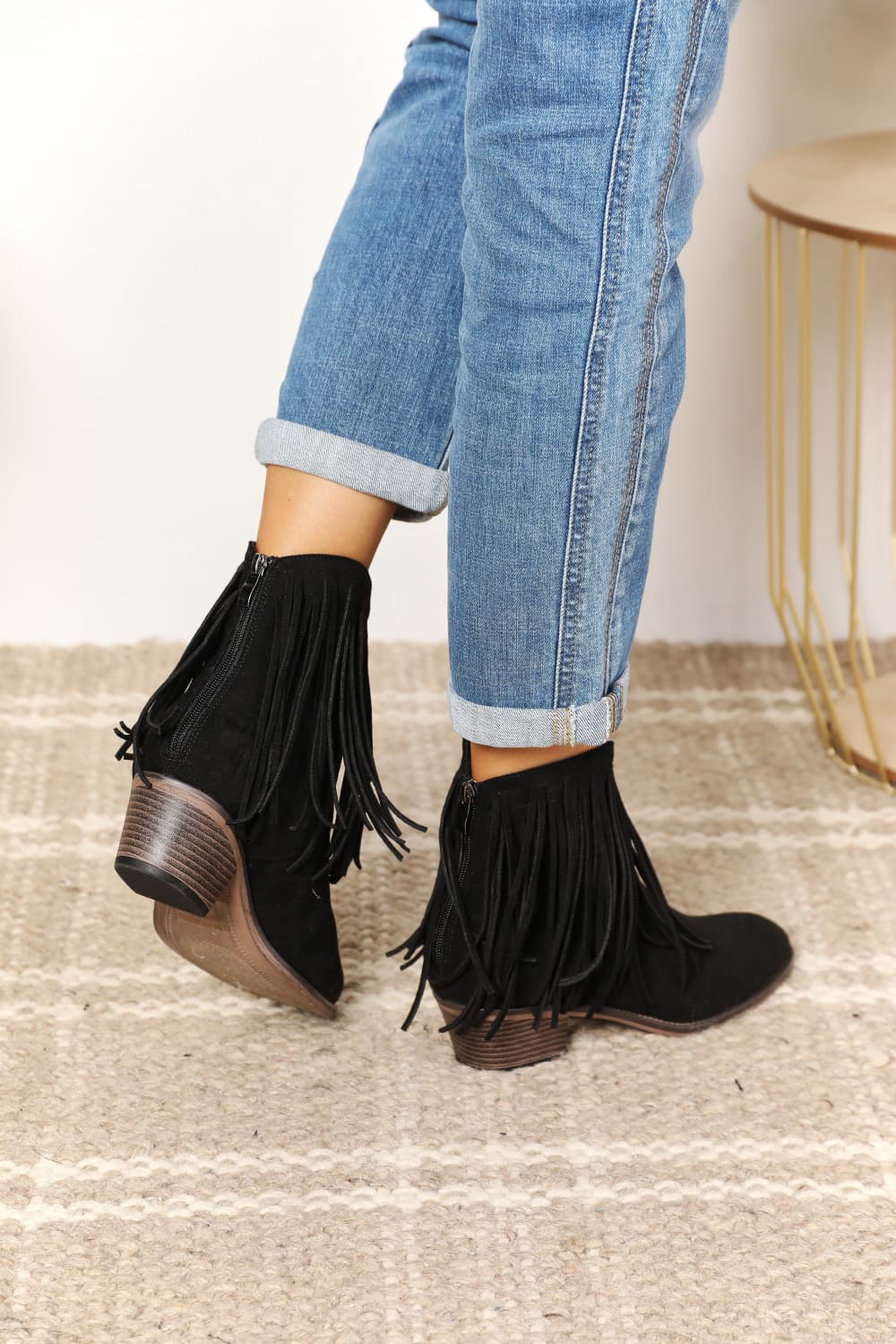 Legend Fringe Cowboy Western Cowgirl Black Ankle Bootie Heeled Boots