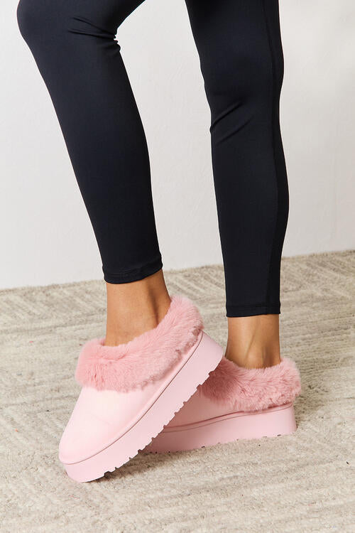 Legend Furry Accented Platform Chunky Thick Sole Pink Fuzzy Comfy Ankle Boots