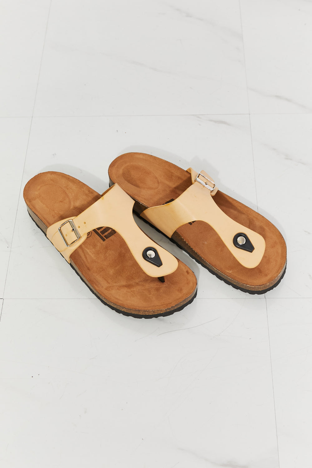 MMShoes T-Strap Flip-Flop Slide On Flat Cork Footbed Comfort Sandals in Sand Drift Away