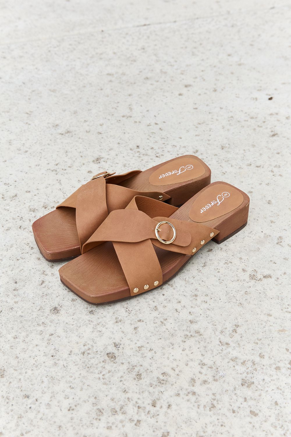 Forever Link Square Toe Cross Strap Buckle Clog Slide On Slip In Sandal in Ochre