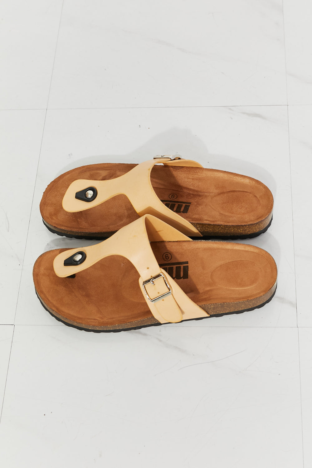 MMShoes T-Strap Flip-Flop Slide On Flat Cork Footbed Comfort Sandals in Sand Drift Away