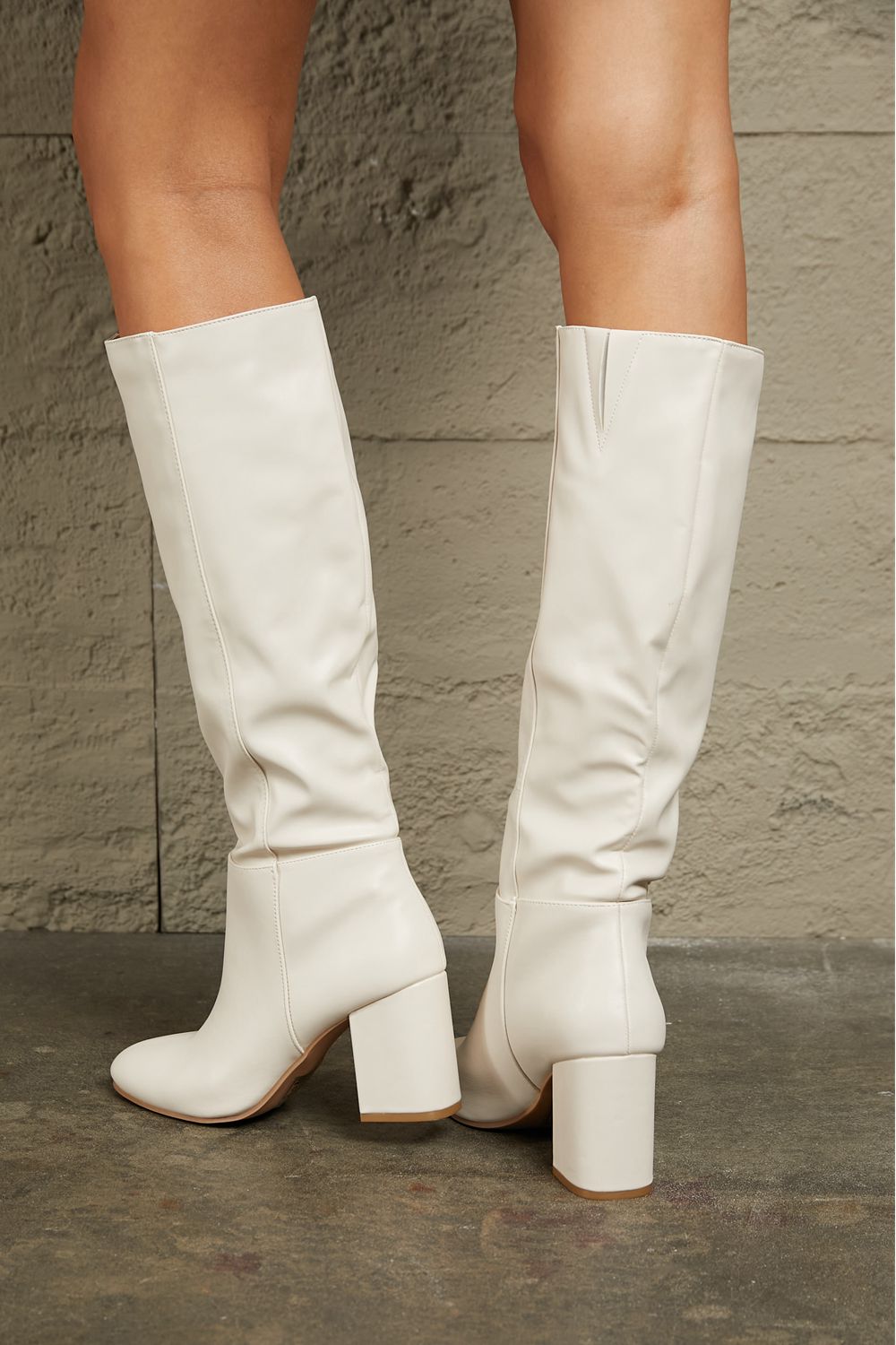 East Lion Corp Block Heel Knee High High Heel White Winter Fall Chic Boots