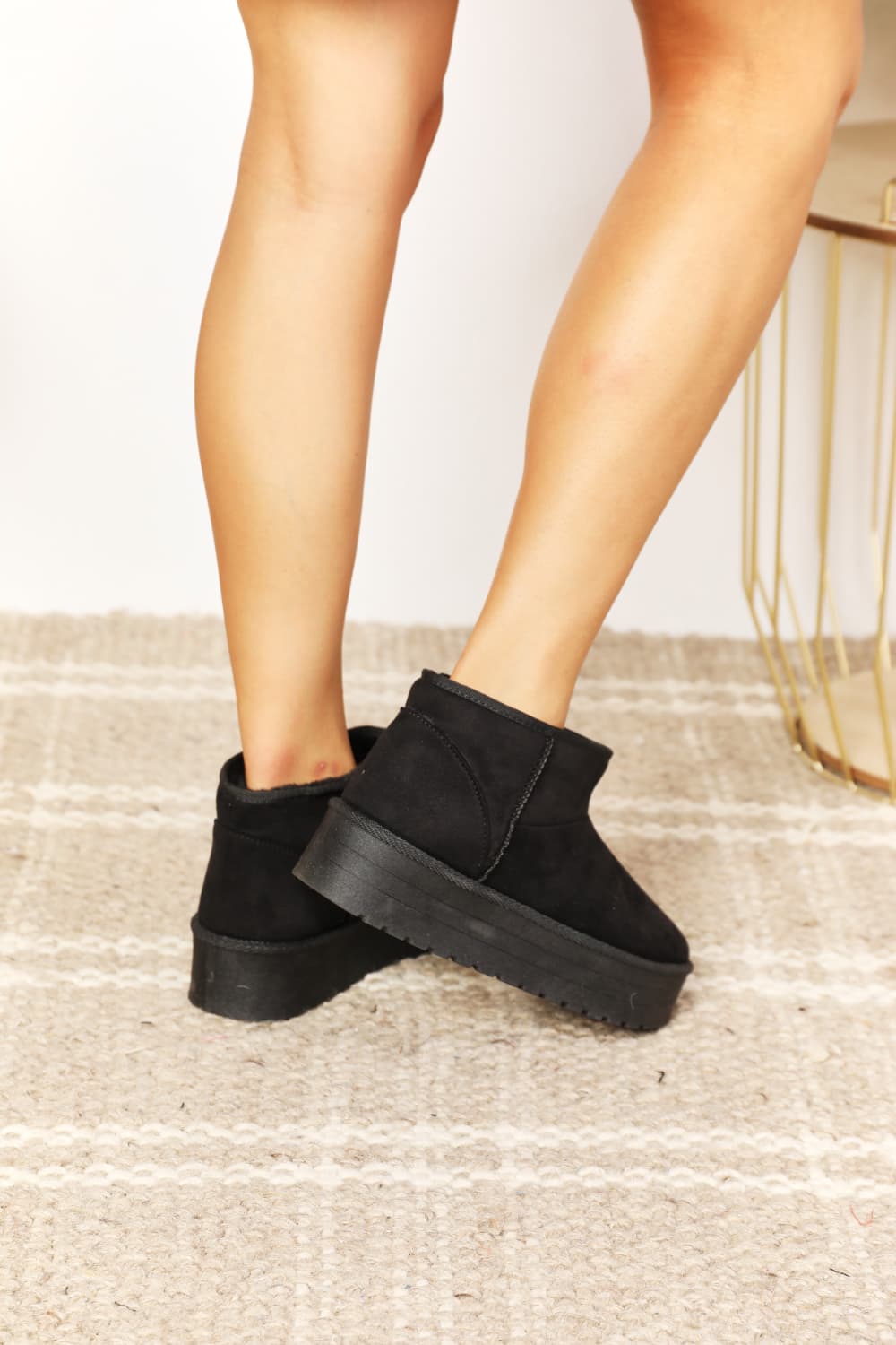 Legend Fleece Lined Platform Chunky Thick Sole Mini Ankle Black Bootie Boots