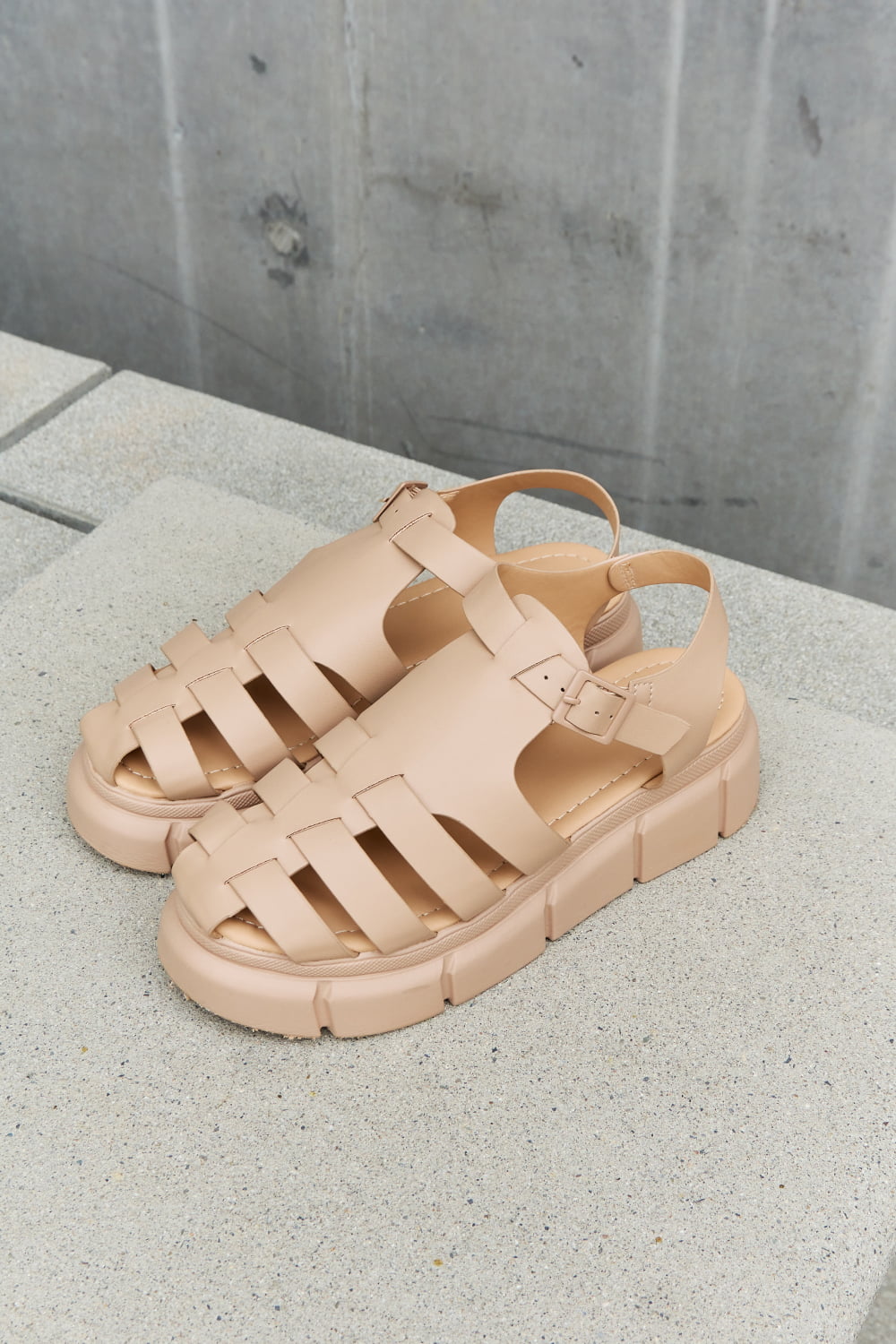 Qupid Platform Cage Strap Chunky Thick Sole Ankle Strap Sandals in Tan Comfy & Causal
