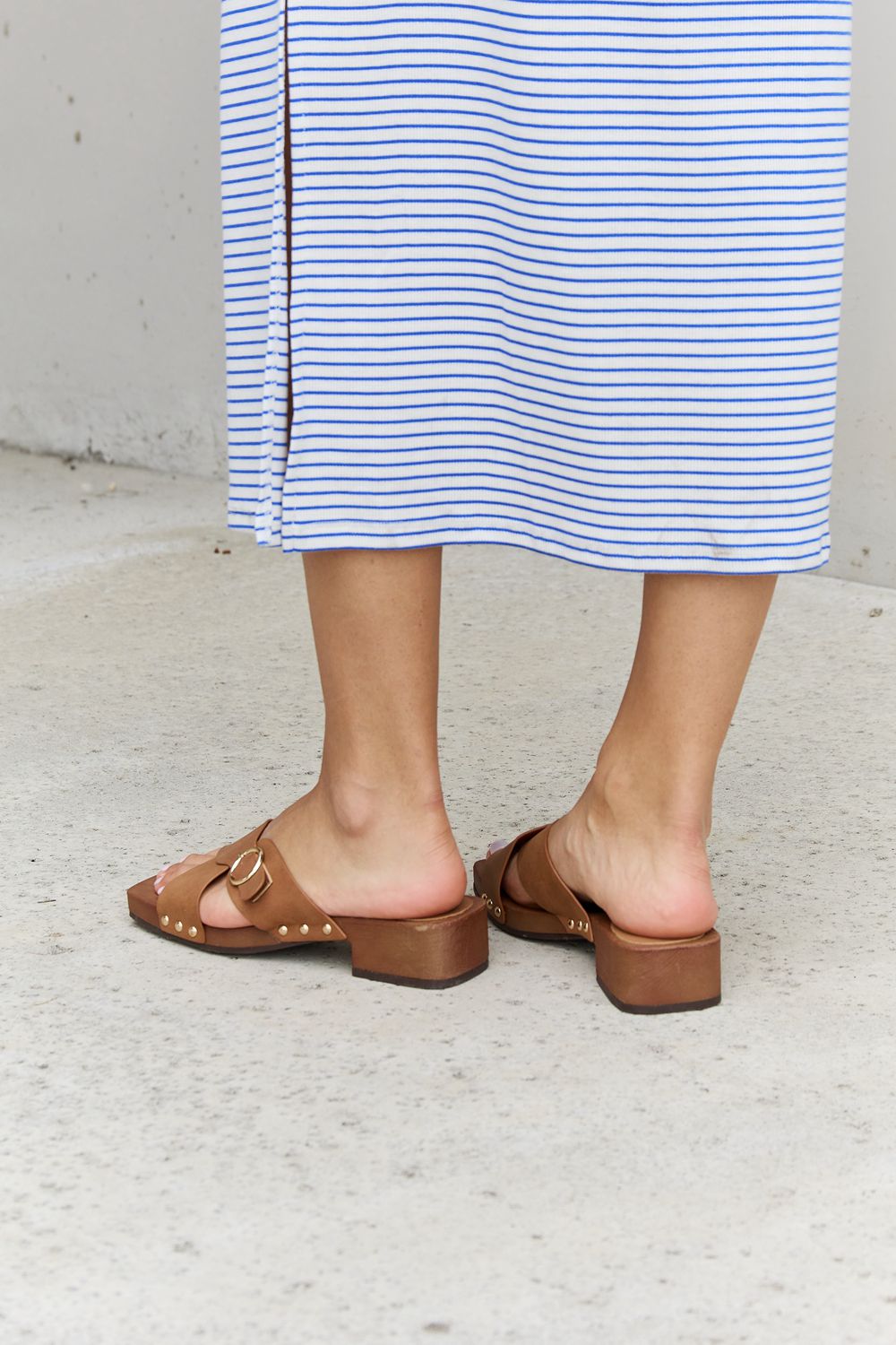 Forever Link Square Toe Cross Strap Buckle Clog Slide On Slip In Sandal in Ochre