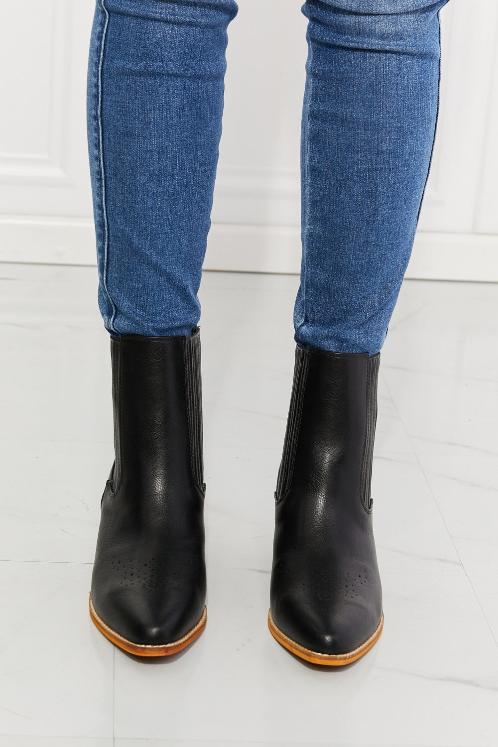 MMShoes Stacked Heel Cowboy Style Chelsea Ankle Bootie Boots in Black Love the Journey