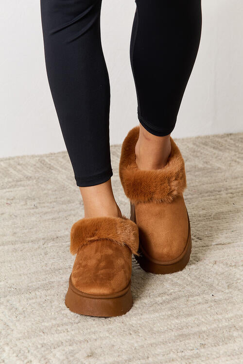 Legend Furry Accented Platform Chunky Thick Sole Camel Tan Ankle Boots