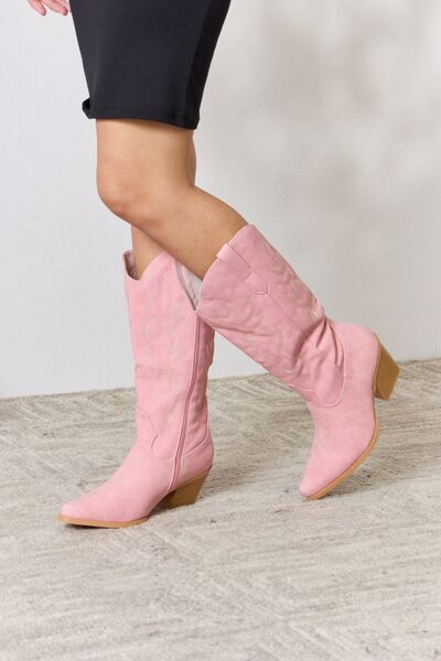 Forever Link Knee High Cowboy Cowgirl Rustic Low Heel Country Pink Boots