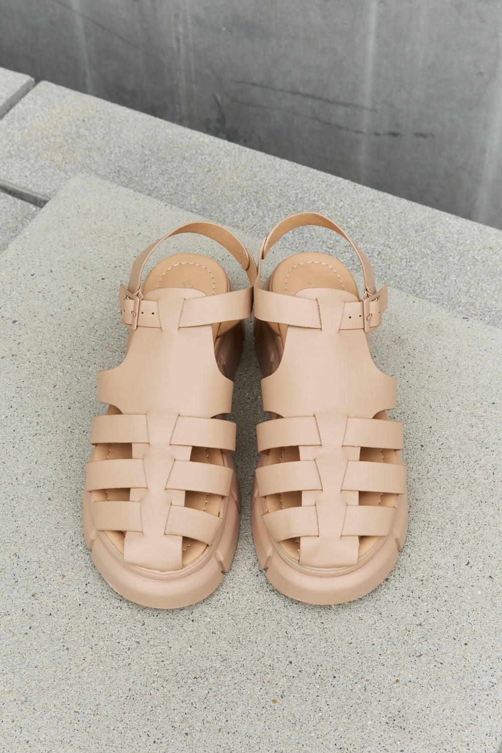 Qupid Platform Cage Strap Chunky Thick Sole Ankle Strap Sandals in Tan Comfy & Causal