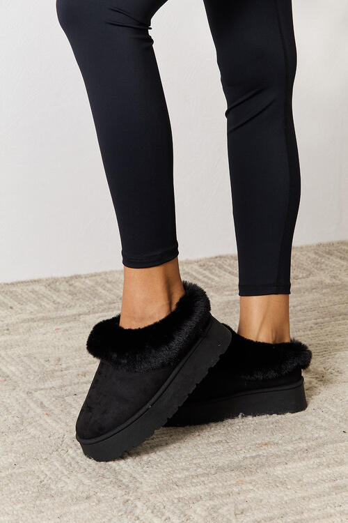 Legend Furry Accented Platform Chunky Thick Sole Black Ankle Boots