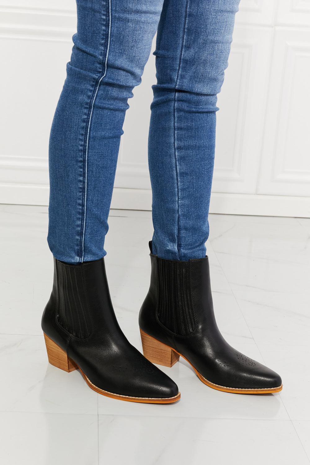 MMShoes Stacked Heel Cowboy Style Chelsea Ankle Bootie Boots in Black Love the Journey