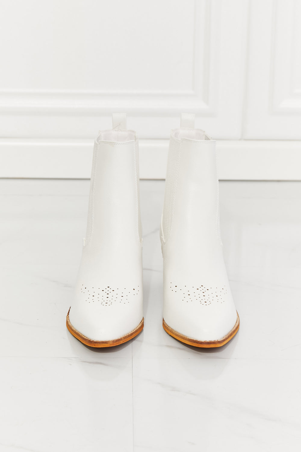 MMShoes Stacked Heel Cowboy Style Chelsea Ankle Bootie Boots in White Love the Journey