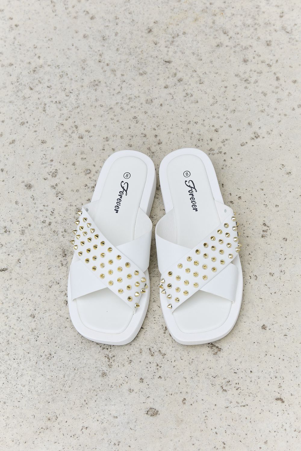 Forever Link Studded Cross Strap Slide On Slip In Platform Thick Sole Sandals in White