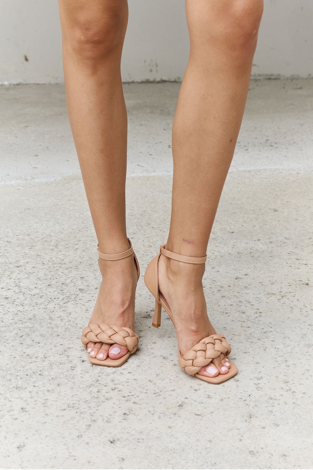 Forever Link Braided Strappy Ankle Strap High Heeled Open Toe Sandals Nude Color