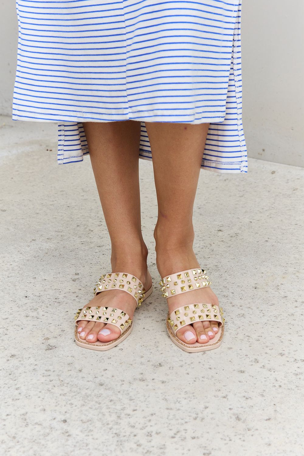 Forever Link Studded Double Strap Slide On Slip In Flat Jelly Sandals Nude Color