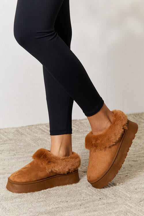 Legend Furry Accented Platform Chunky Thick Sole Camel Tan Ankle Boots