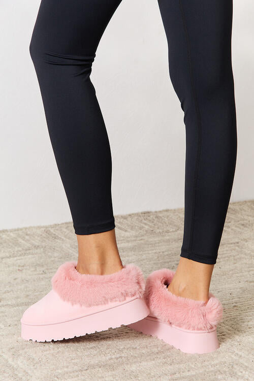 Legend Furry Accented Platform Chunky Thick Sole Pink Fuzzy Comfy Ankle Boots