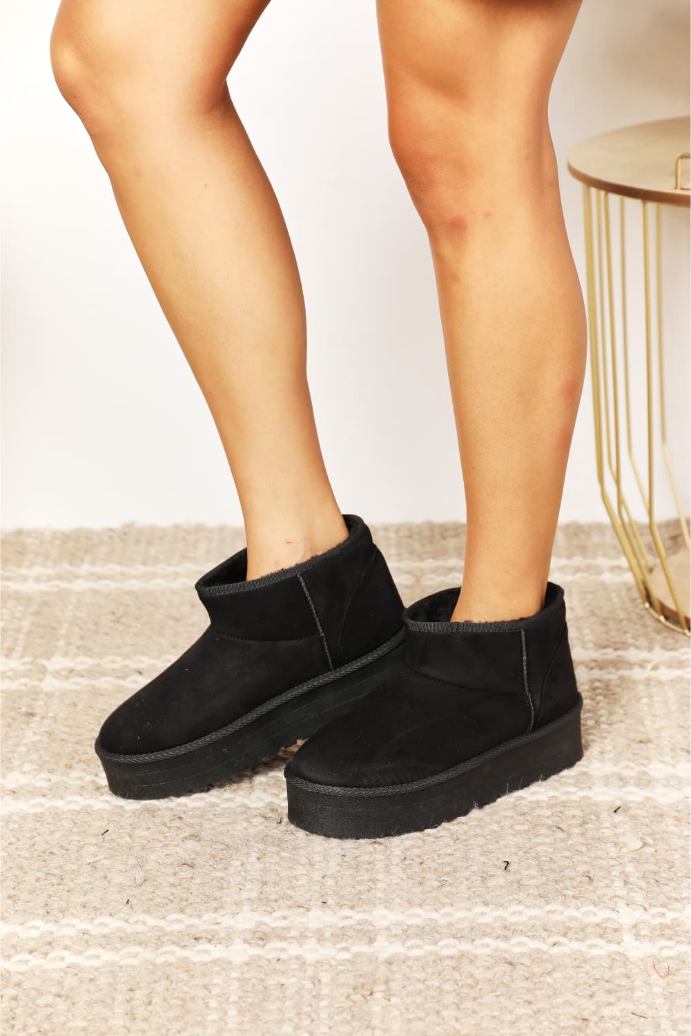 Legend Fleece Lined Platform Chunky Thick Sole Mini Ankle Black Bootie Boots