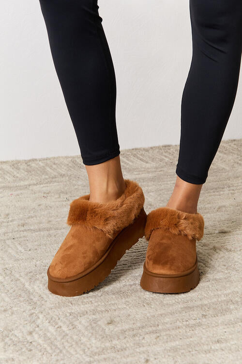 Legend Furry Accented Platform Chunky Thick Sole Camel Tan Ankle Boots