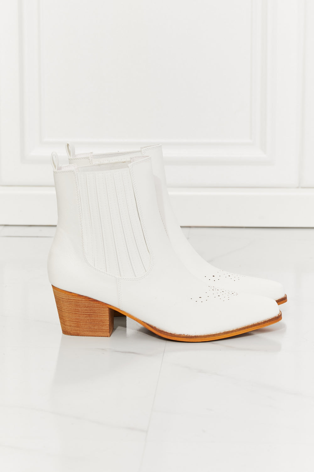 MMShoes Stacked Heel Cowboy Style Chelsea Ankle Bootie Boots in White Love the Journey