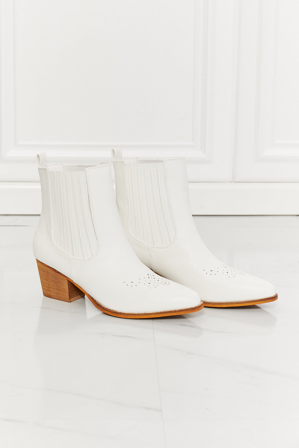 MMShoes Stacked Heel Cowboy Style Chelsea Ankle Bootie Boots in White Love the Journey