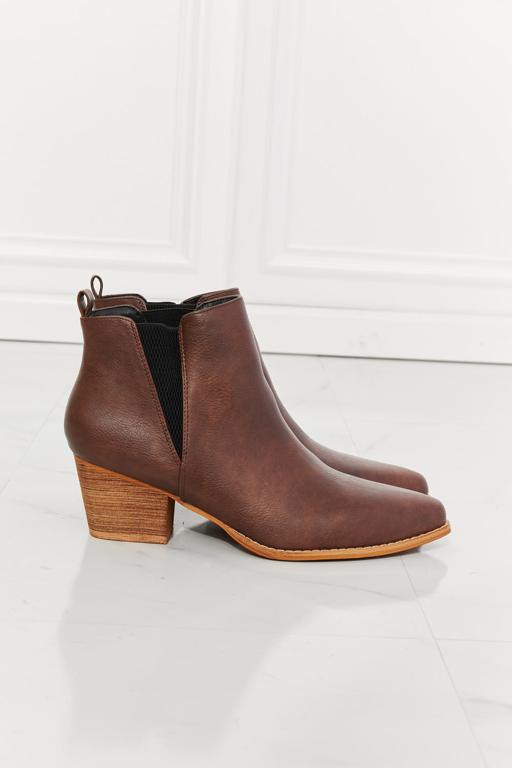 MMShoes Cowboy Style Point Toe Ankle Bootie Boots Stacked Heel in Chocolate Back At It