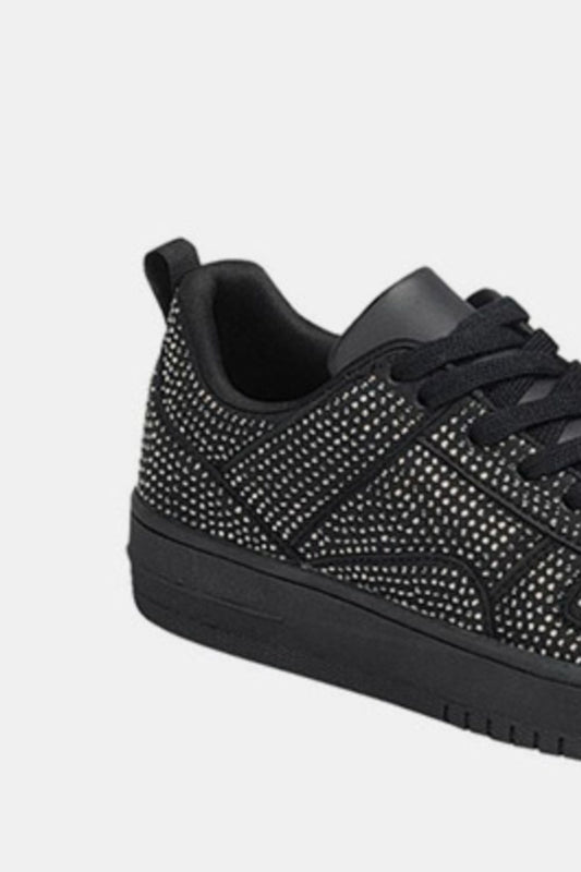 Forever Link Rhinestone Bedazzled Black Low Top Platform Flat Sneakers