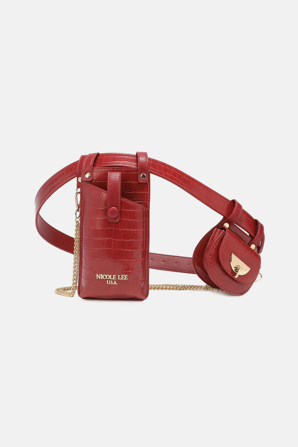 Nicole Lee USA Phone Case Vegan Leather Cell Phone Case & Pouch Aurelia Waist Belt Various Colors, Black, Red, Olive, Chestnut