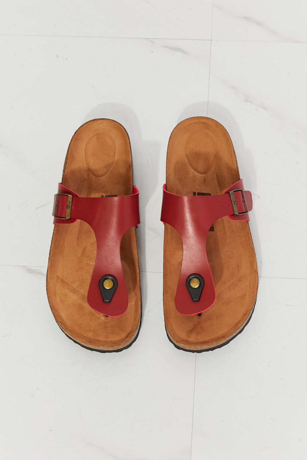 MMShoes T-Strap Flip-Flop Slide On Flat Cork Footbed Comfort Sandals in Wine Drift Away