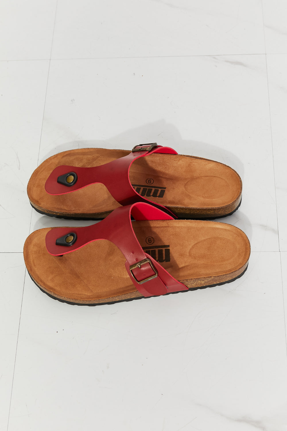 MMShoes T-Strap Flip-Flop Slide On Flat Cork Footbed Comfort Sandals in Wine Drift Away