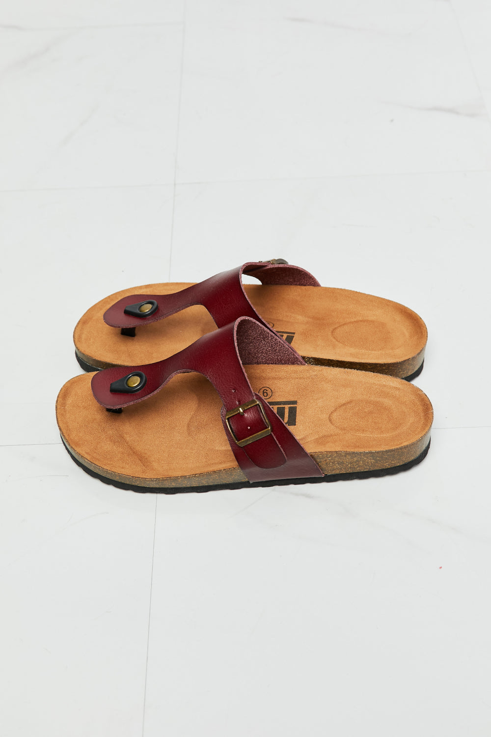 MMShoes T-Strap Flip-Flop Slide On Flat Cork Footbed Comfort Sandals in Brown Drift Away