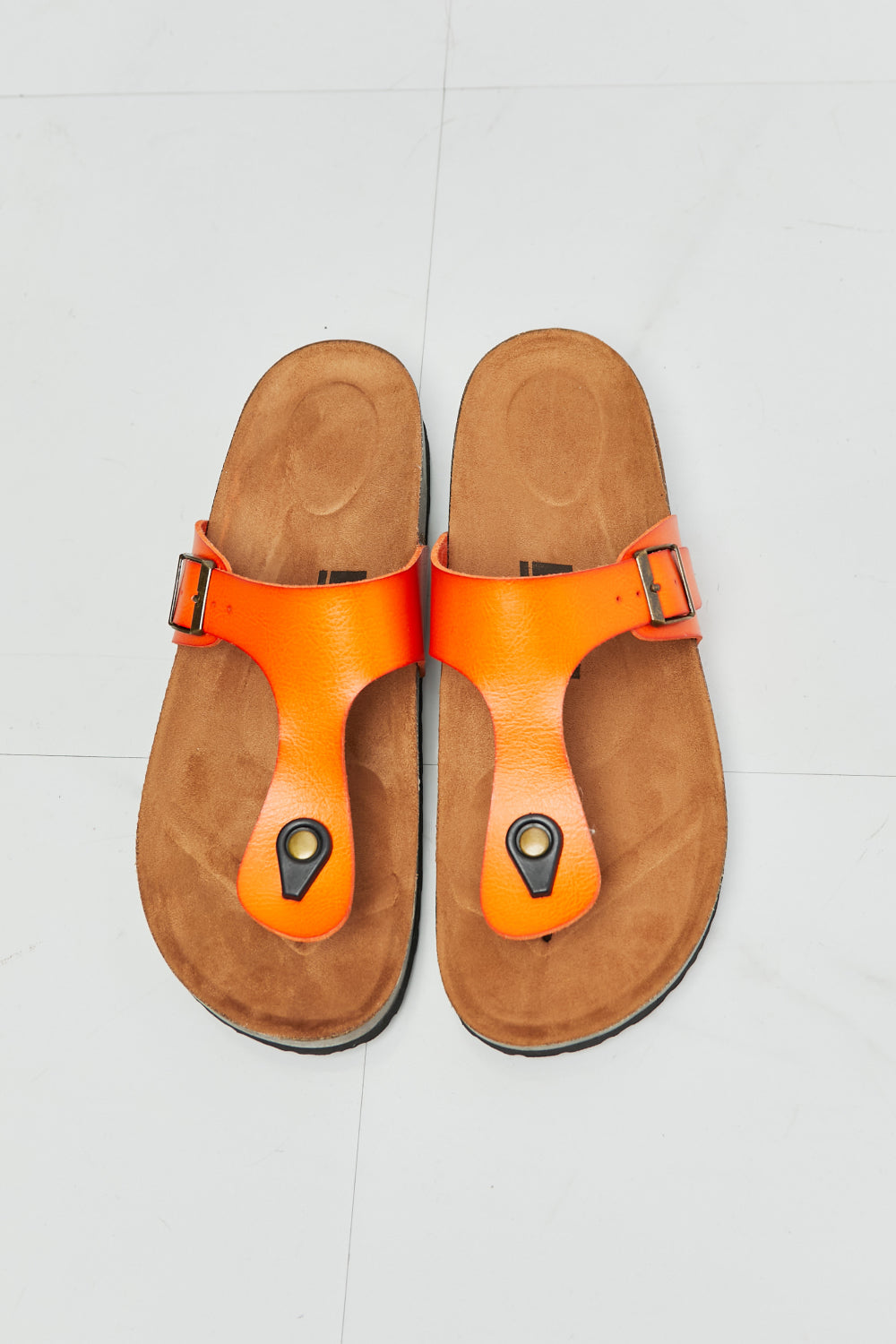 MMShoes T-Strap Flip-Flop Slide On Flat Cork Footbed Comfort Sandals in Orange Drift Away