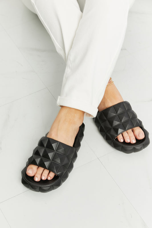 Legend 3D Stud Style Platform Chunky Thick Sole Slide On Flat Black Sandals Let's Chill