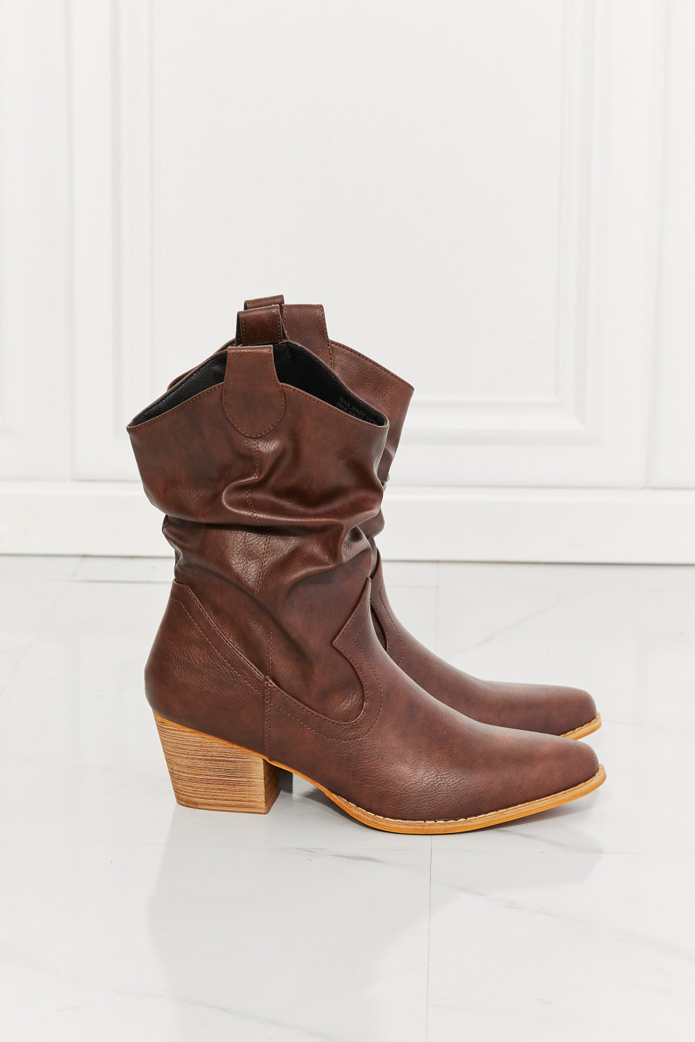 MMShoes Scrunch Cowboy Cowgirl Bootie Ankle Boots Pointy Toe in Brown Better in Texas
