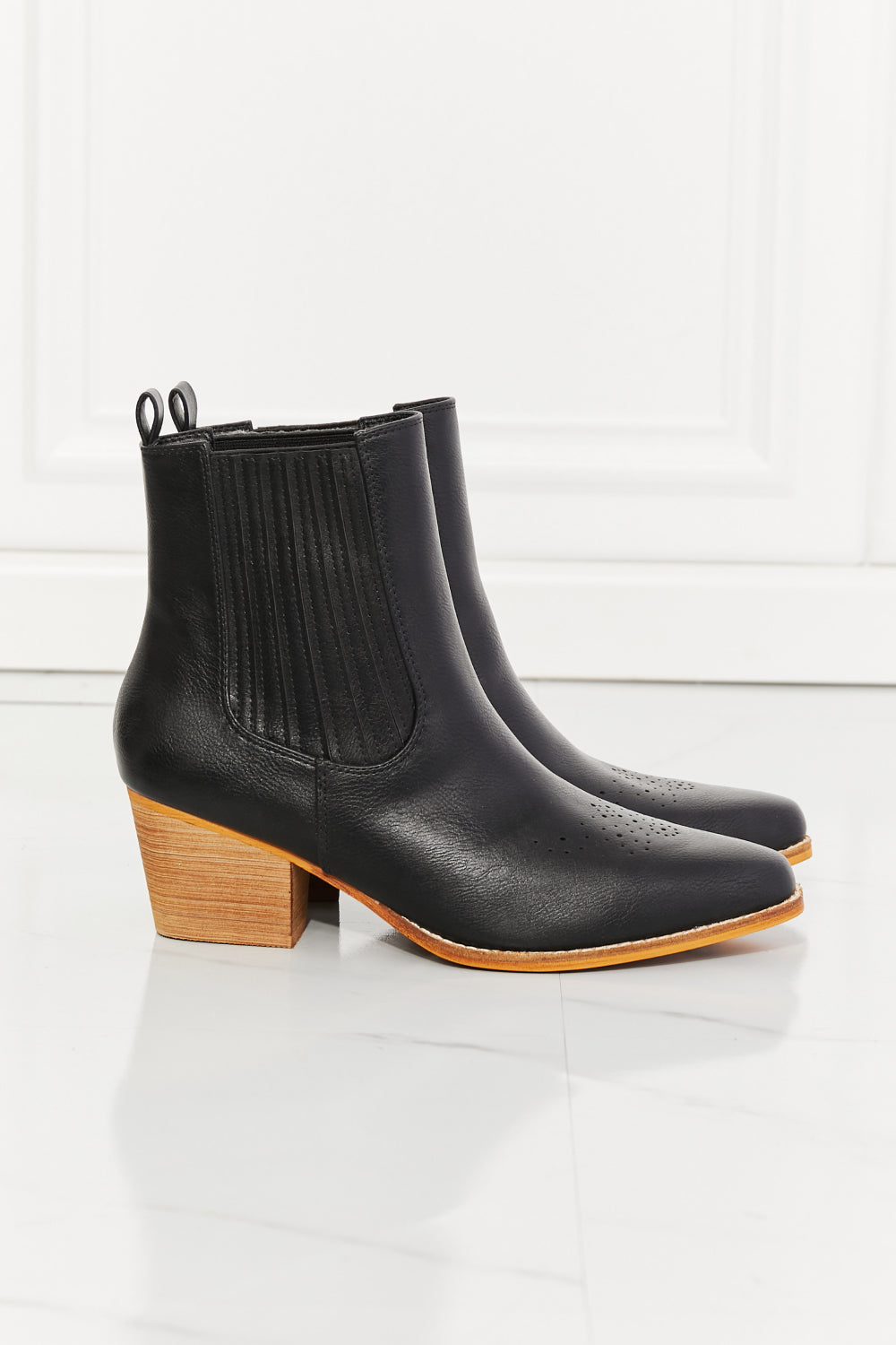 MMShoes Stacked Heel Cowboy Style Chelsea Ankle Bootie Boots in Black Love the Journey