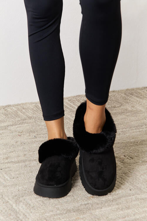 Legend Furry Accented Platform Chunky Thick Sole Black Ankle Boots