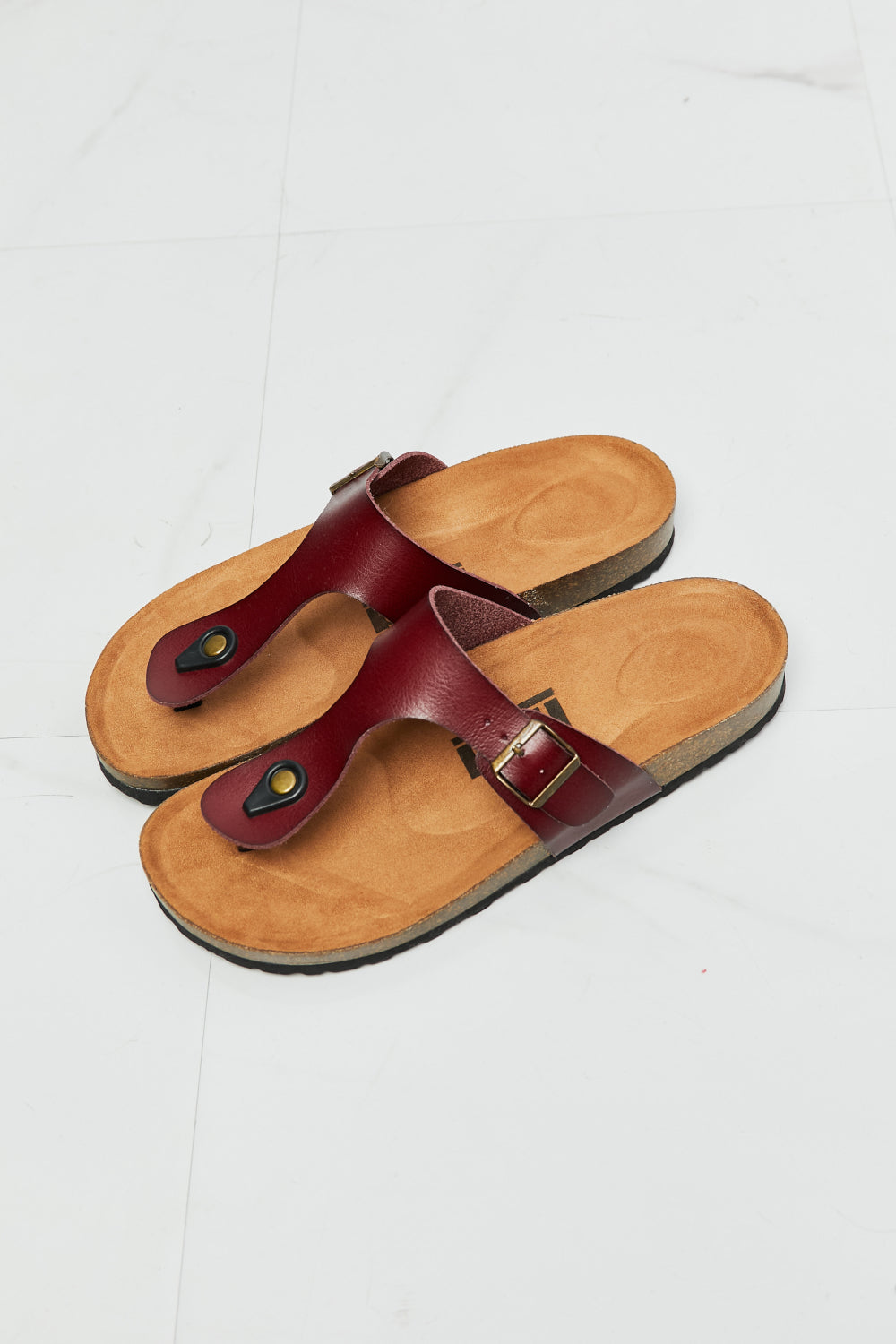 MMShoes T-Strap Flip-Flop Slide On Flat Cork Footbed Comfort Sandals in Brown Drift Away