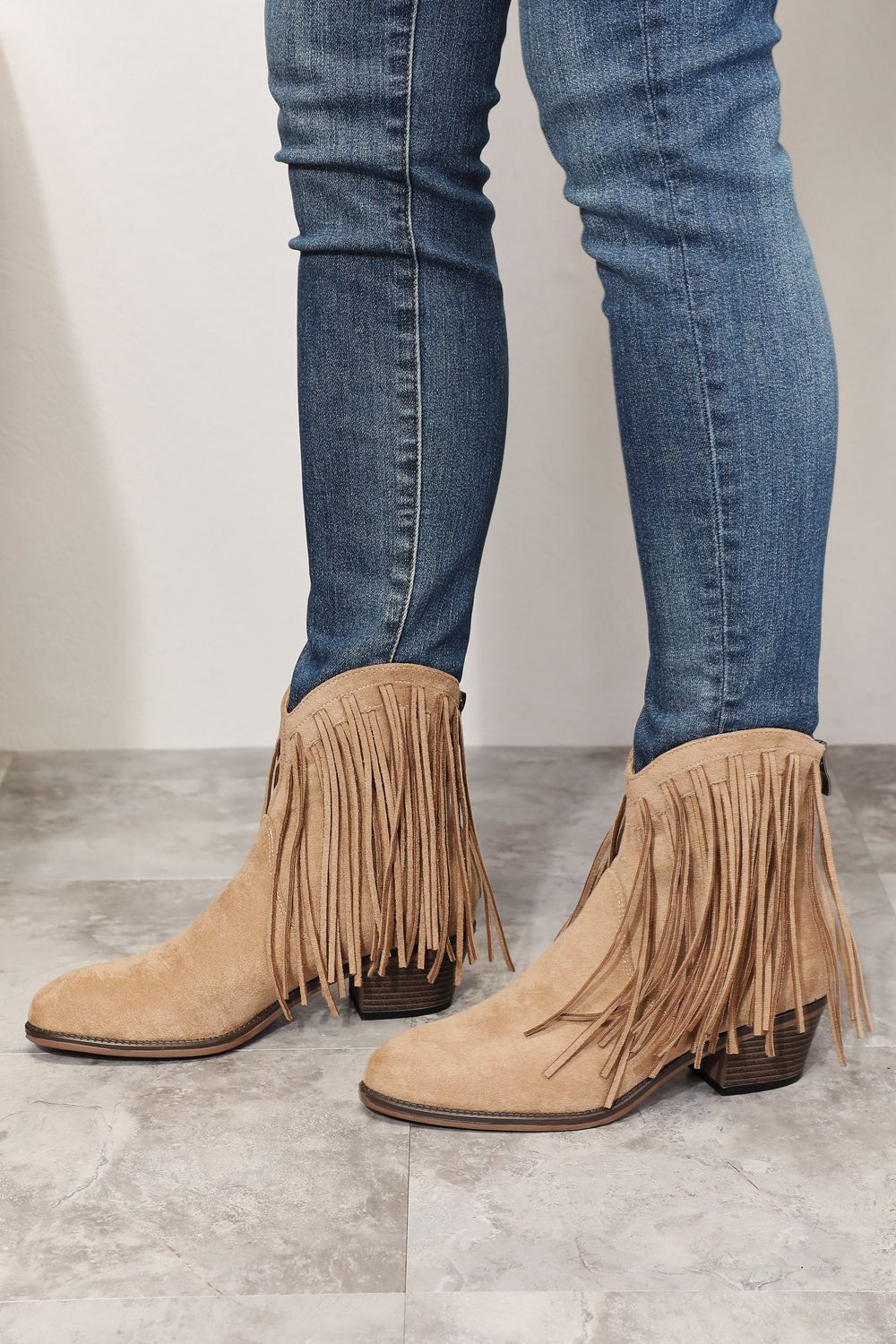 Legend Fringe Cowboy Western Pointy Toe Country Cowgirl Tan Ankle Bootie Boots